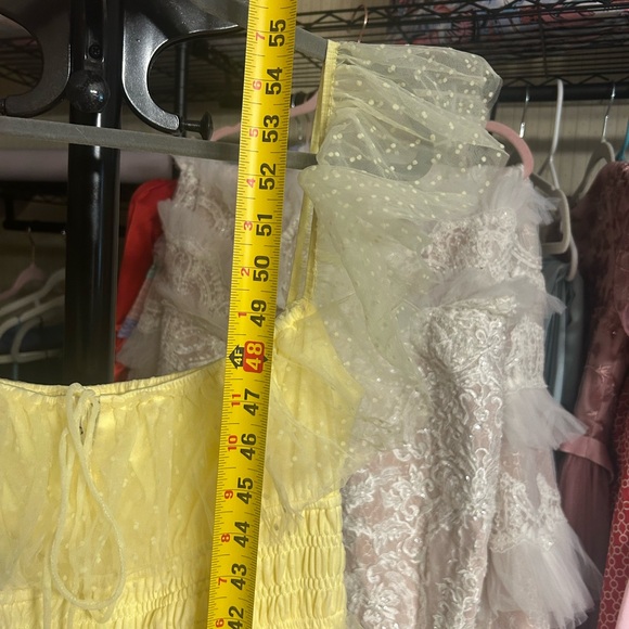 CONFETE Yellow Swiss Dot Tulle Tiered Midi Dress Cottagecore Prom Garden Party - Picture 10 of 10
